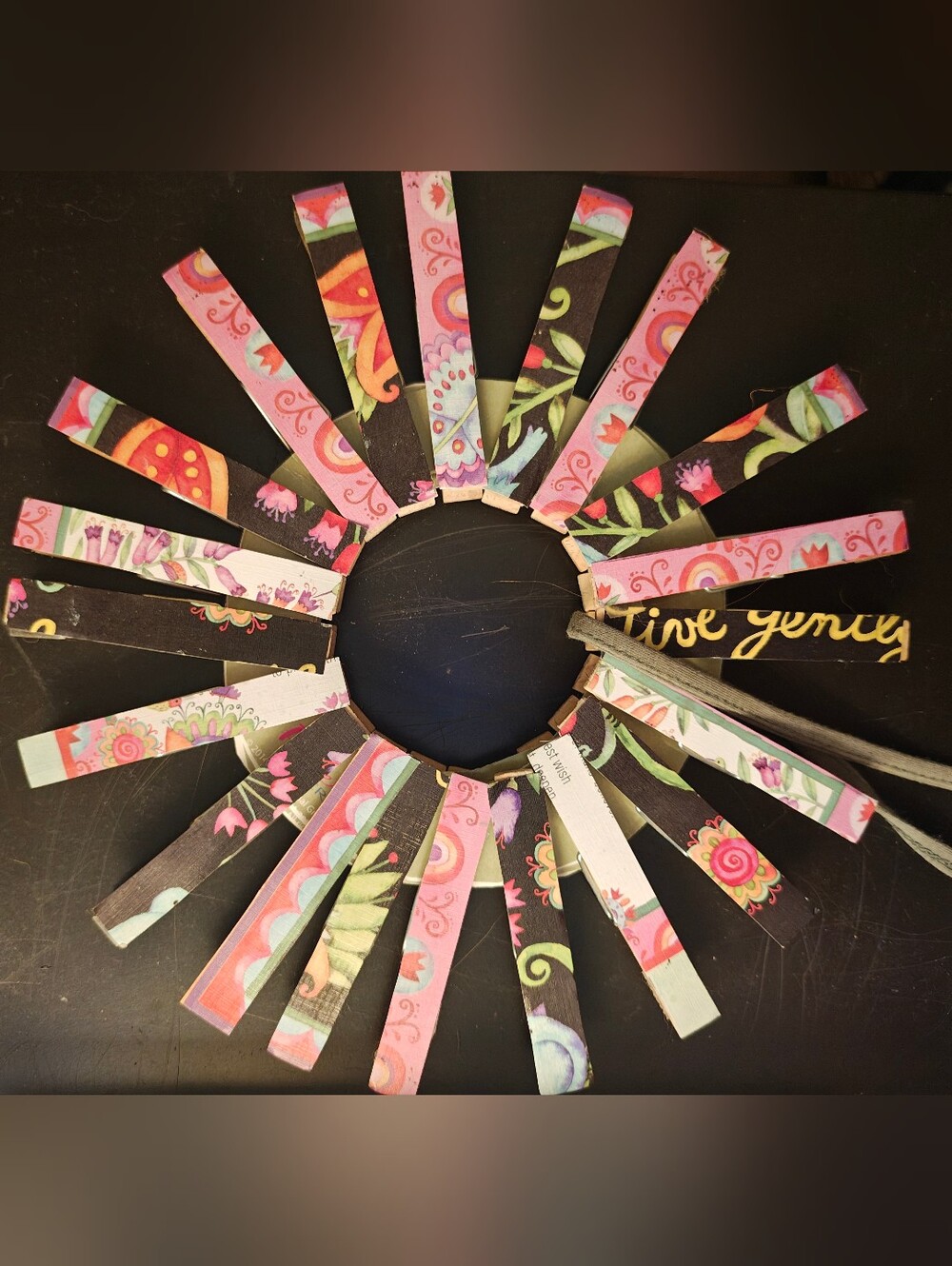 Handmade Floral Clothespin Wreath Art Circle Wall Decor